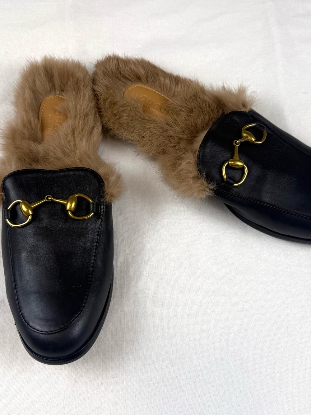 Gucci Fur-Lined Leather Mule - Black & Tan - Picture 5 of 6